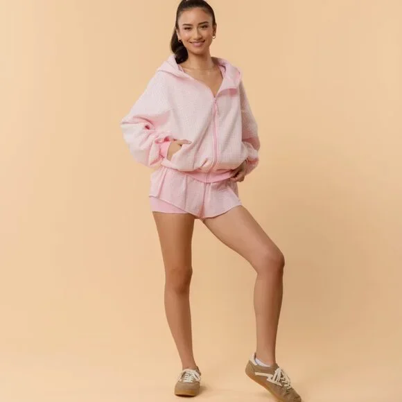 NWT Blogilates Marshmallow Full Zip Hoodie - Pink Gingham - Picture 6 of 11